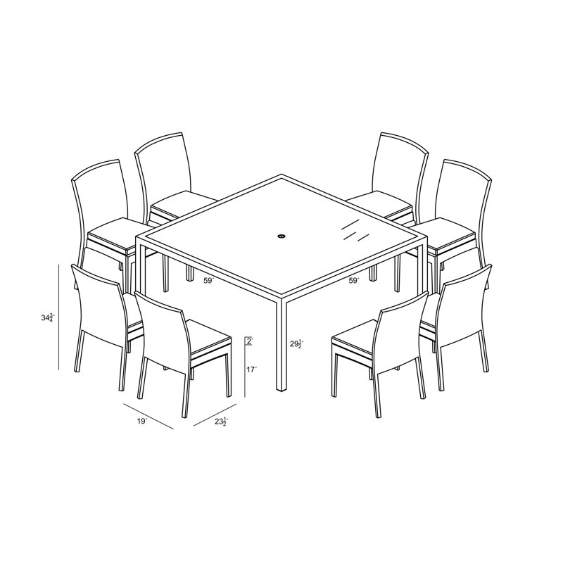 Ensemble repas Kaneb, Argent coulé Sunbrella®, Argent coulé Sunbrella®, H 29,5 po x l 59 po x L 59 po