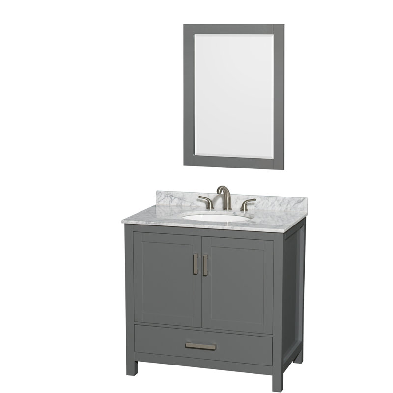 Ensemble de meuble-lavabo simple autoportant 36 po avec plateau en marbre Sheffield, Ovale, Dark Grey, Espacé