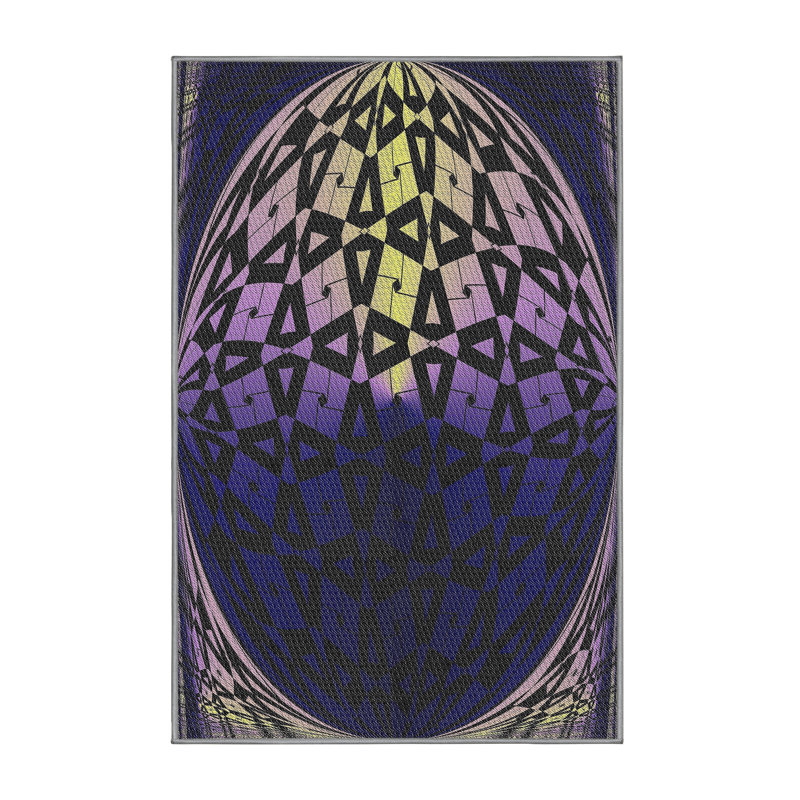 Tapis mauve/jaune à motifs, Rectangle 4 pi x 6 pi