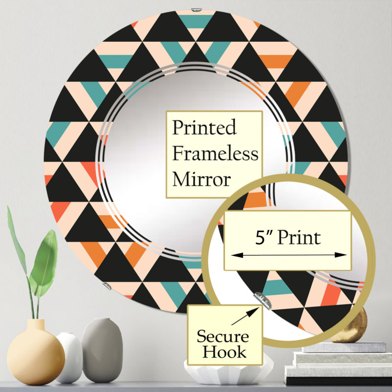 Triangles noirs sur fond de miroir rétro bleu et orange I, 24 po x 24 po