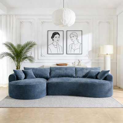 Canapé 124,5 po en chenille bleue avec 3 dossiers et 4 coussins décoratifs, assise profonde, sans assemblage