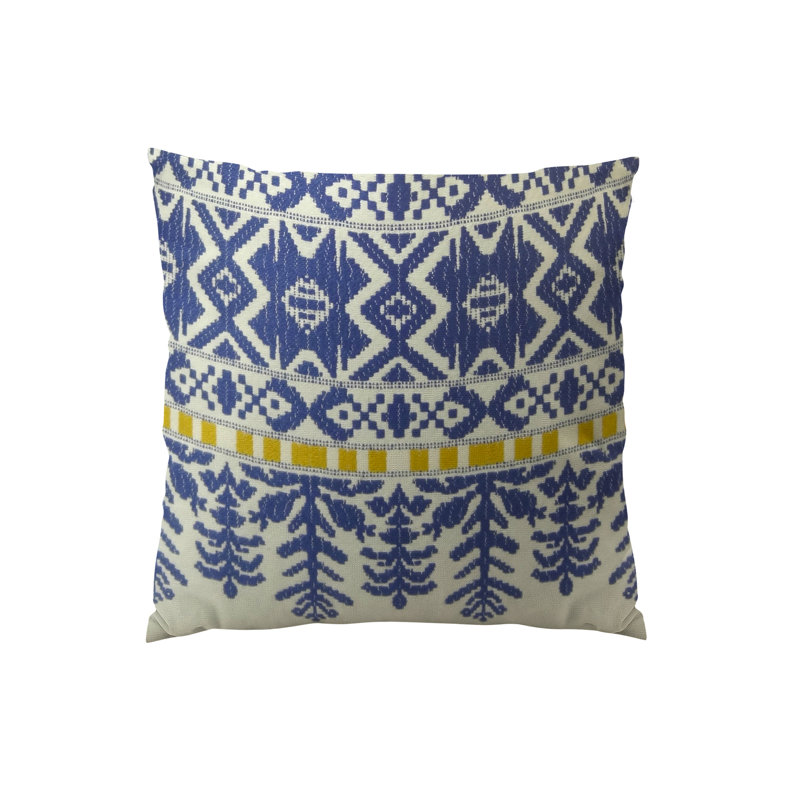 Splendid Aztec Embroidered Cotton Reversible Throw Pillow, 18" H x 18" W, Down Blend