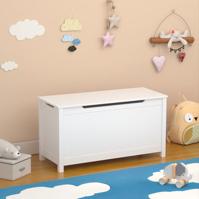 Boîte à jouets pour enfants avec couvercle à charnière de sécurité en bois pour enfants de 2 ans et plus, blanc