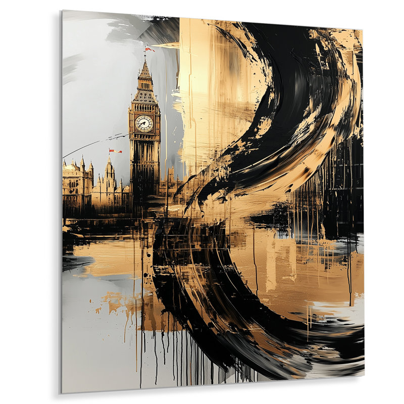 Big Ben Glow In England III - Angleterre, décoration murale en métal, reproduction d'art traditionnelle en métal