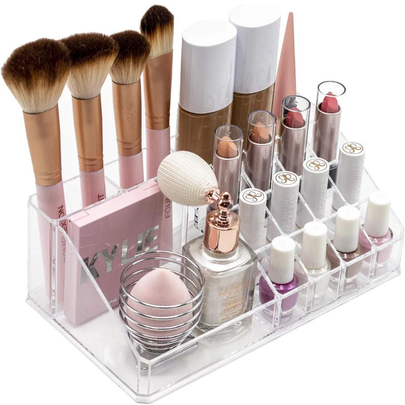 Marble and Clear Acrylic 12-Drawer Makeup Organizer Tower
