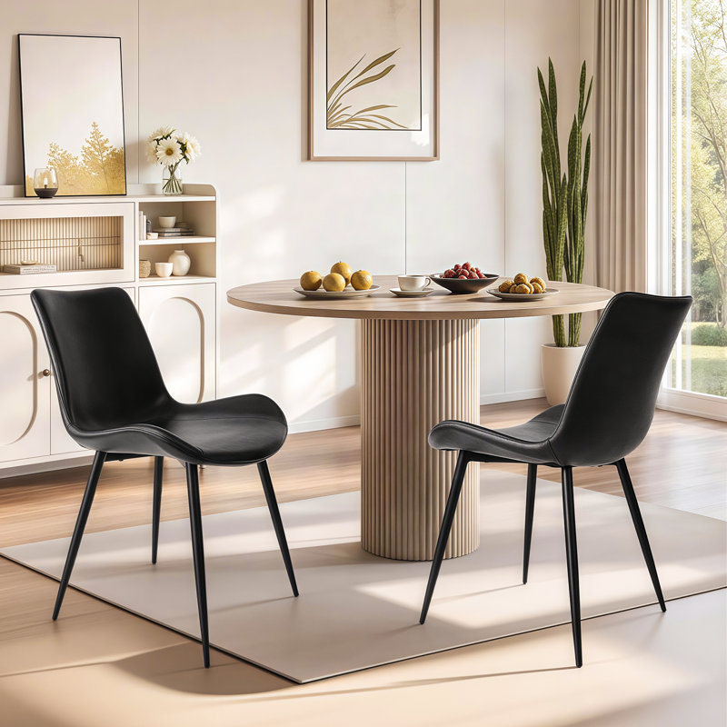 Black Dining Chairs Set Of 2, Faux Leather Kitchen Dining Chairs, Modern Upholstered Side Chairs Armless Accent Chairs With Soft Backrest & Metal Legs, Black