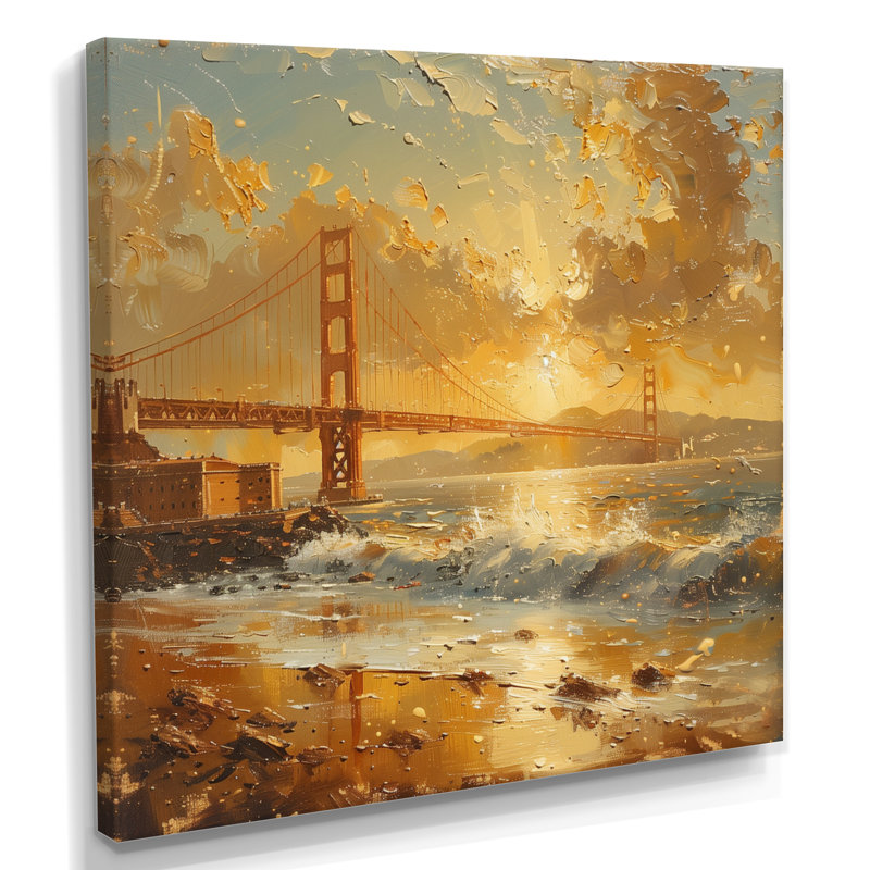 Jaune, jaune, coucher de soleil, Golden Gate Bridge, San Francisco - San Francisco, art sur toile, Toile tendue