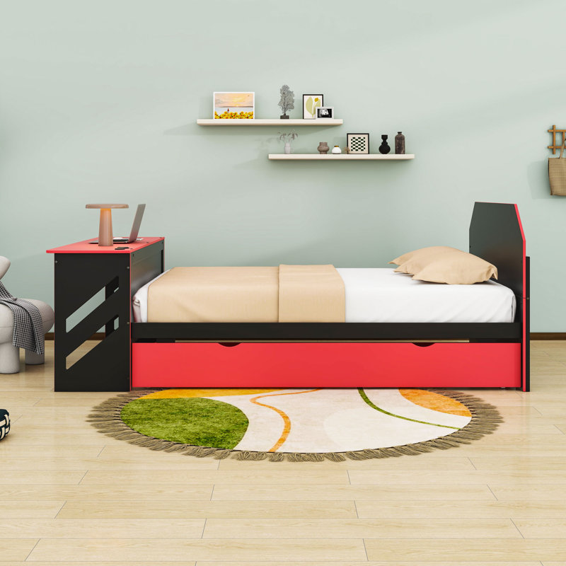 Full Daybed with Twin Trundle, Desk and USB Port, Red