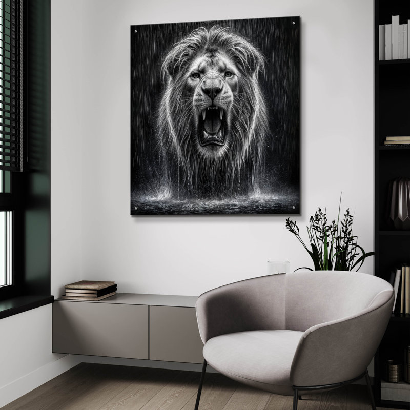  «Lion en gouttes de pluie» par Rey Klimt, art mural en verre acrylique, 36 po x 36 po, H 36 po x l 36 po x P 0,2 po
