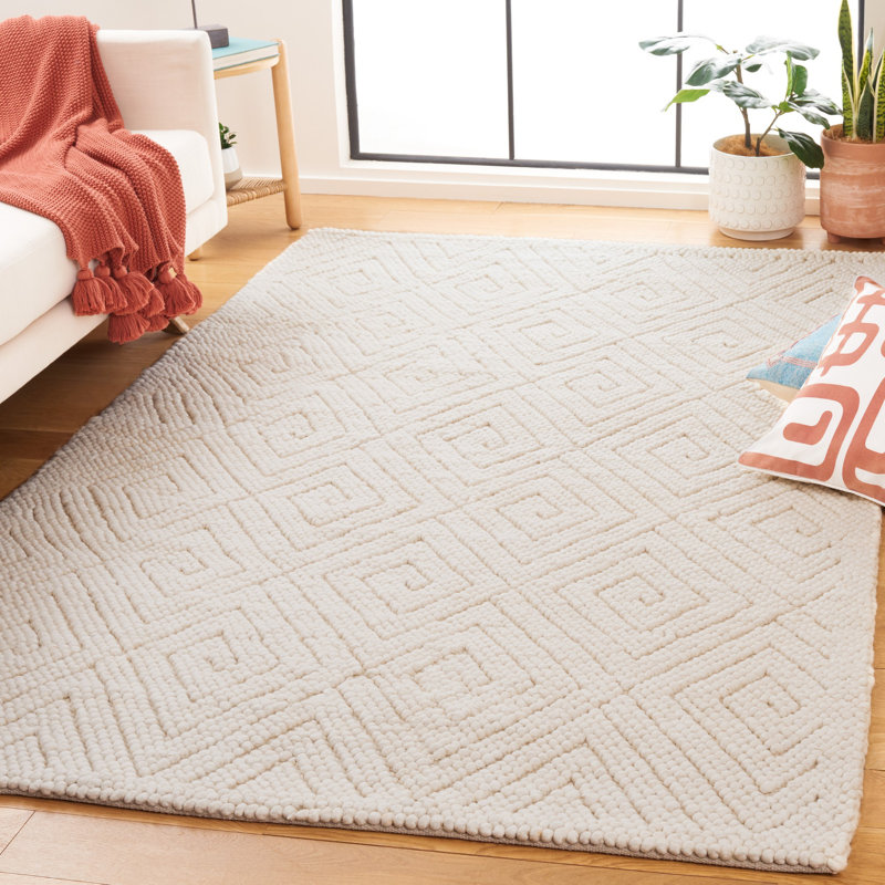 Natura Hand Woven Wool Pet Cotton Geometric Rug in Ivory, Rectangle 5' x 8'