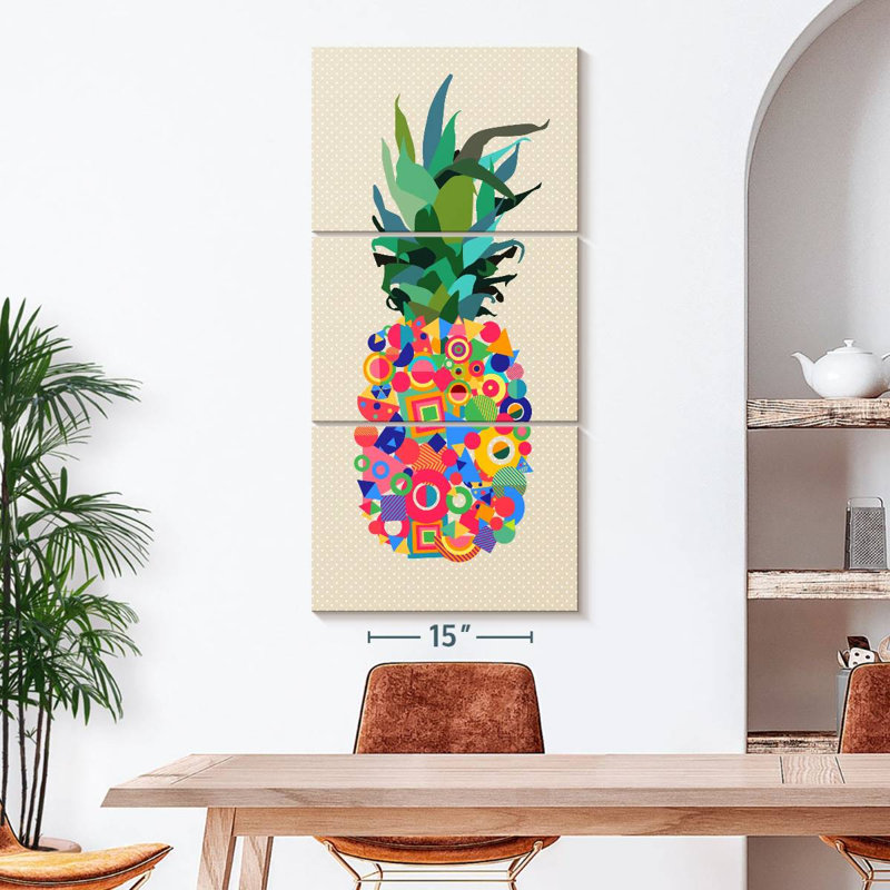 Abstrait ananas - ensemble de 3 impressions sur toile tendue, H 24 po x l 52 po