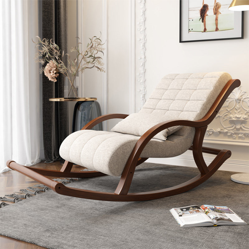 Chaise berçante en bois massif, Blanc crémeux