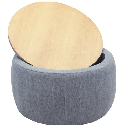Round Storage - 2 In 1. Works As End Table And . Dark Grey. Handmade. Linen Upholstery. 25.5"X25.5"X14.5". 250Lbs Weight Capacity. No Assembly Grey Doubles & Footstool. 25.5" X 14.5". Load