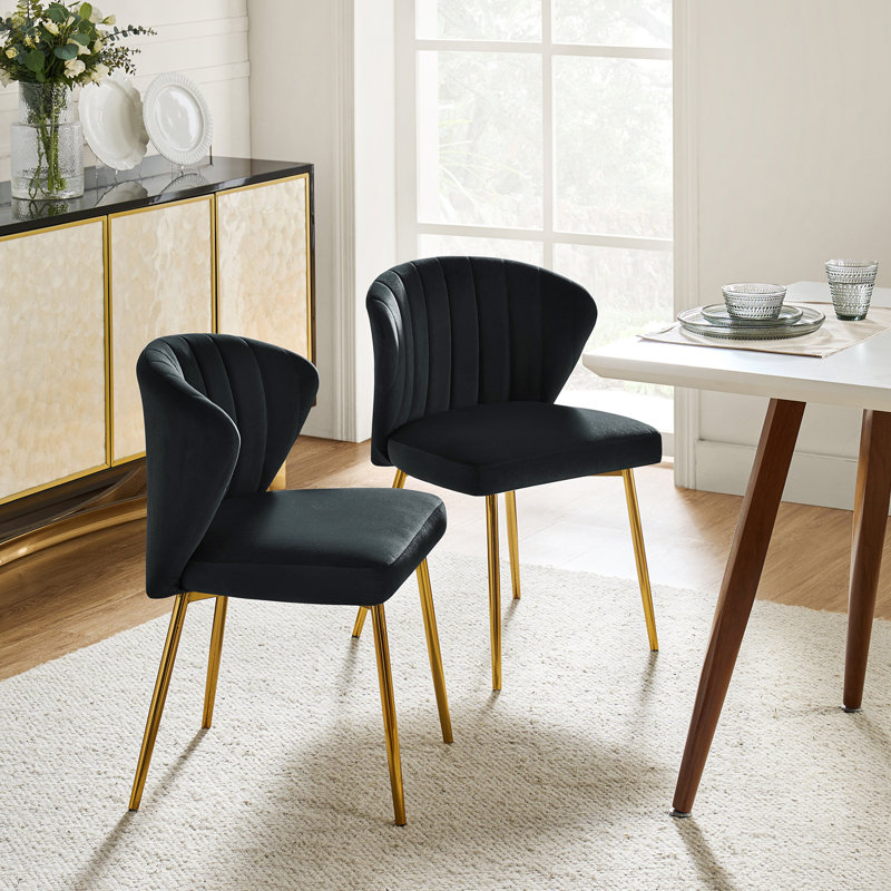 Euclid Modern Tufted Velvet Wingback Dining Chair, Black Velvet
