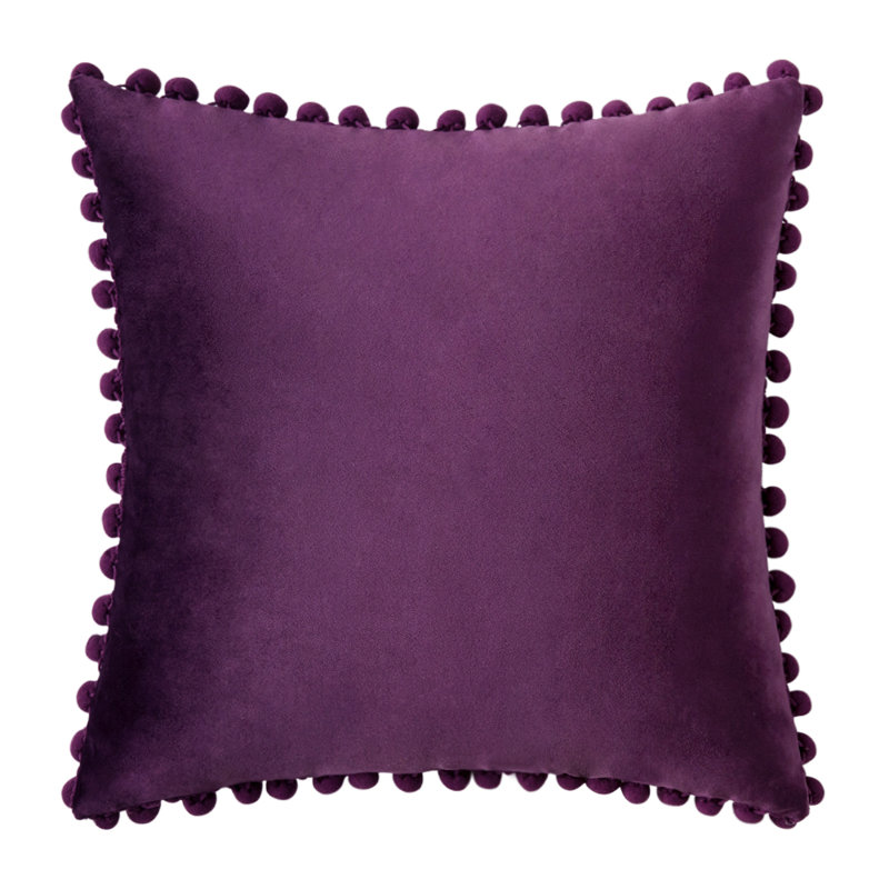 Fringed Velvet Reversible Pillow Cover, Purple