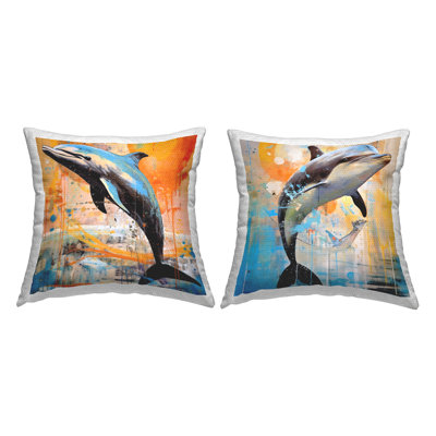 Ensemble de coussins d'extérieur 2 pièces Modern Dolphins Splash par Ray Powers