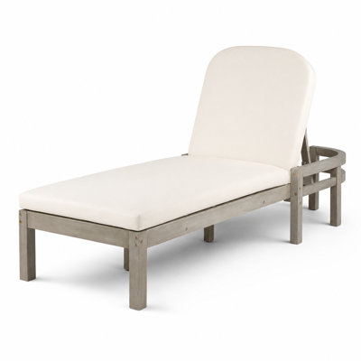 Outdoor Chaise Lounge Premium Acacia Wood Patio Recliner with Ergonomic Arched Backrest, 5-Position Adjustable Backrest, Weather Resistant Outdoor Lounge Chair with Thick Soft Cushions