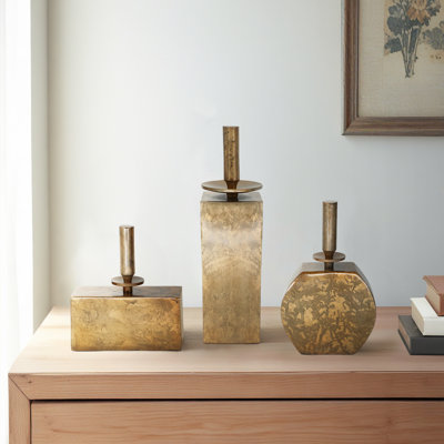 Set Of 3 10/10/14" Reims Antique Gold Bottles