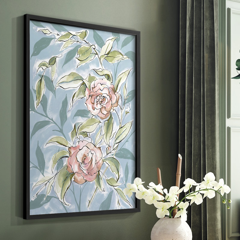 «Faded Camellias II», reproduction encadrée - bois massif, H 28 po x l 22 po, Noir