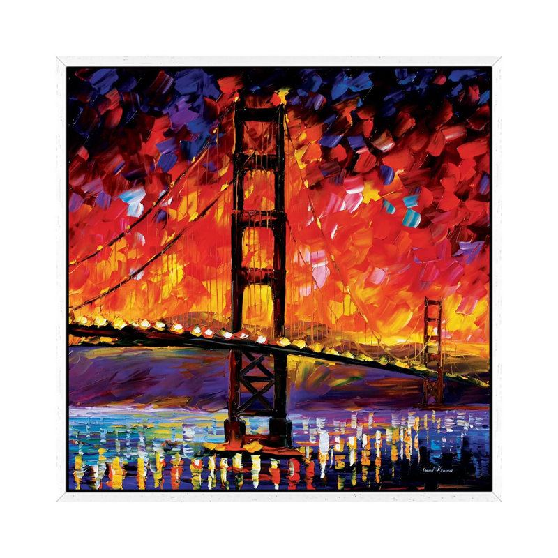 Golden Gate Bridge by Leonid Afremov - Painting on Canvas, 66.04 cm H x 66.04 cm W, White Framed Canvas