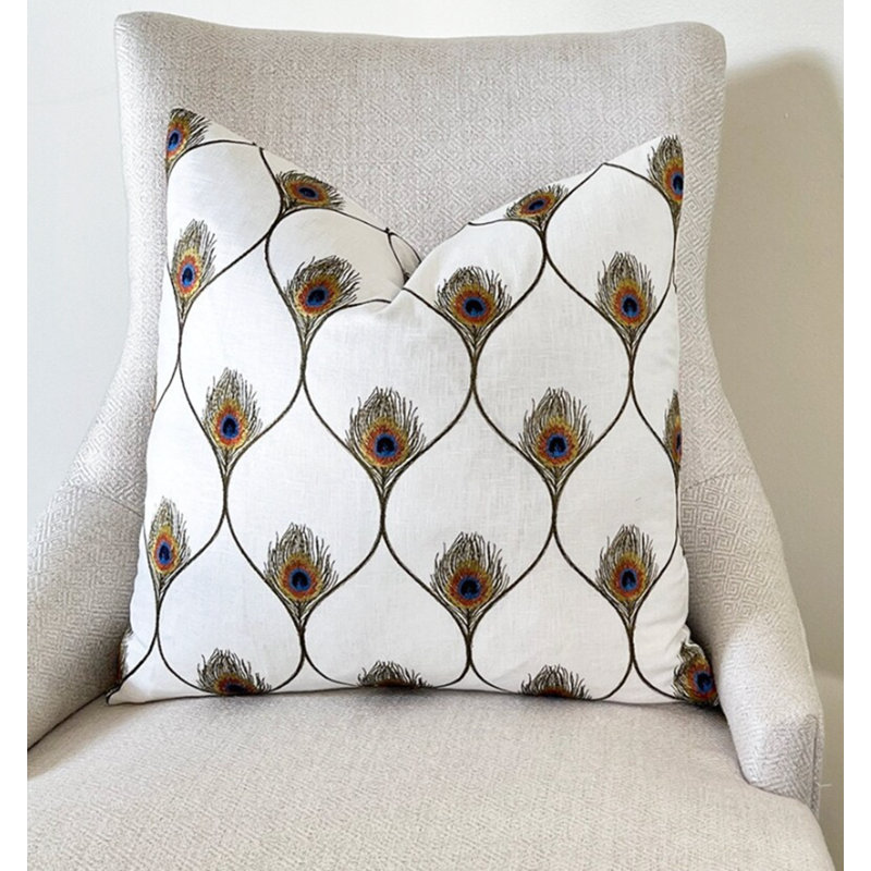 Housse de coussin brodée paon brodé, H 20 po x l 20 po