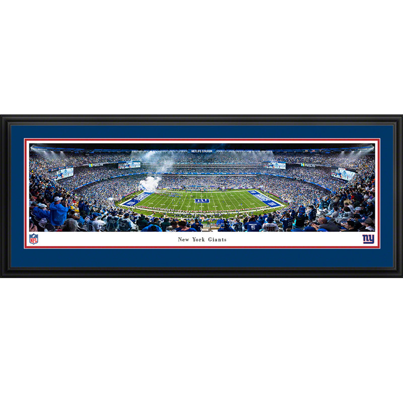 Giants de New York, H 18 po x l 44 po x P 0,88 po, Cadre de luxe avec passe-partout double, Bleu