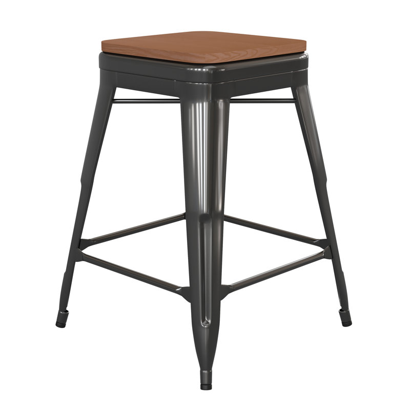 Briahnna Indoor/Outdoor Backless Counter Stool with Poly Resin Seat, Counter Stool (24" Seat Height), Black/Brown