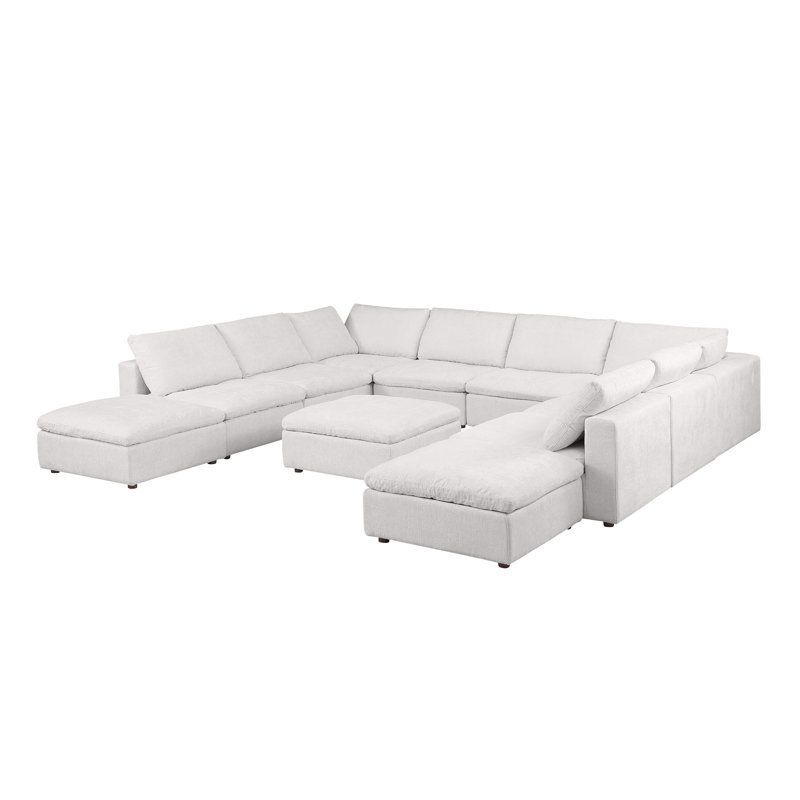 Canapé modulaire 11 pièces avec méridienne Adline - Revêtement en tissu Belfast véritable