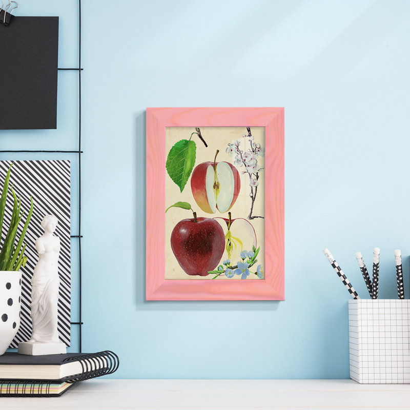 Étude de pommes et de fleurs II - impression encadrée avec verre - rose coucher de soleil, H 4 po x l 6 po x P 1 po, Rose