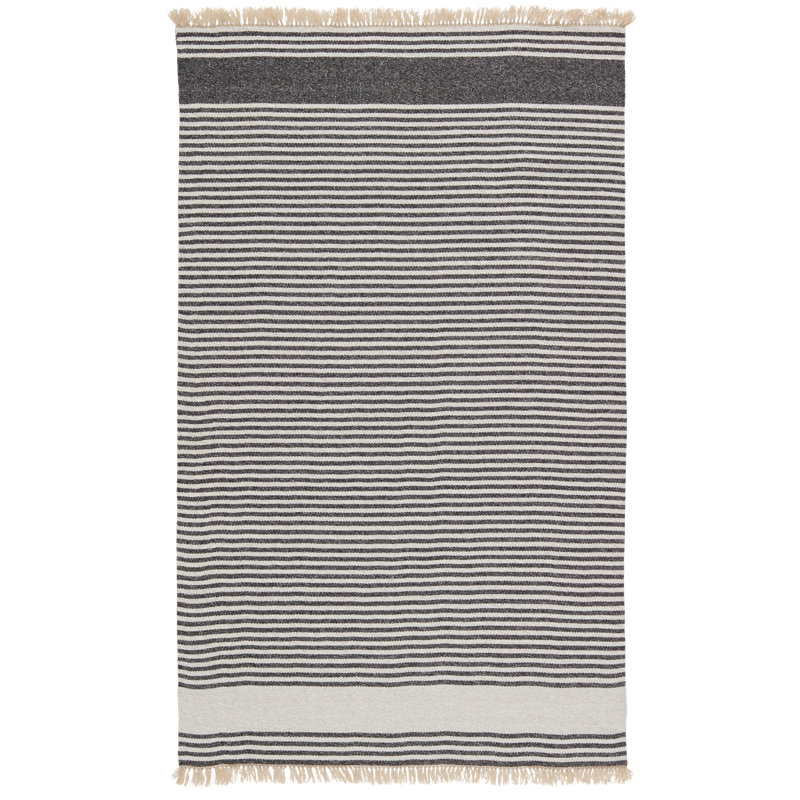 Tapis intérieur / extérieur noir / beige tissé à la main Andujar, Rectangle 2 pi x 3 pi