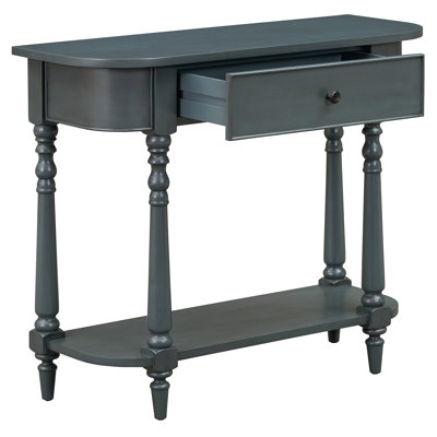 Narrow Console Table with Curved Corner, Retro Entryway Table with Top Drawer and Open Shelf, Sofa Table Console Tables for Entryway, Hallway and Livi