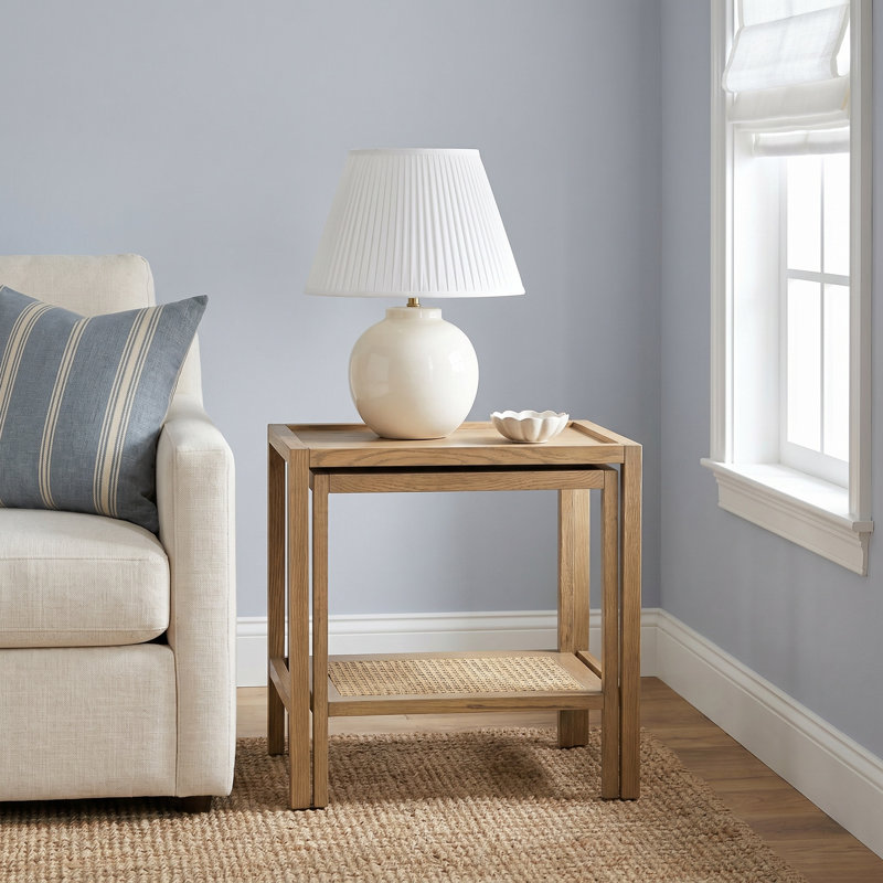 Devin Oak Wood Nesting End Table, Latte Brown