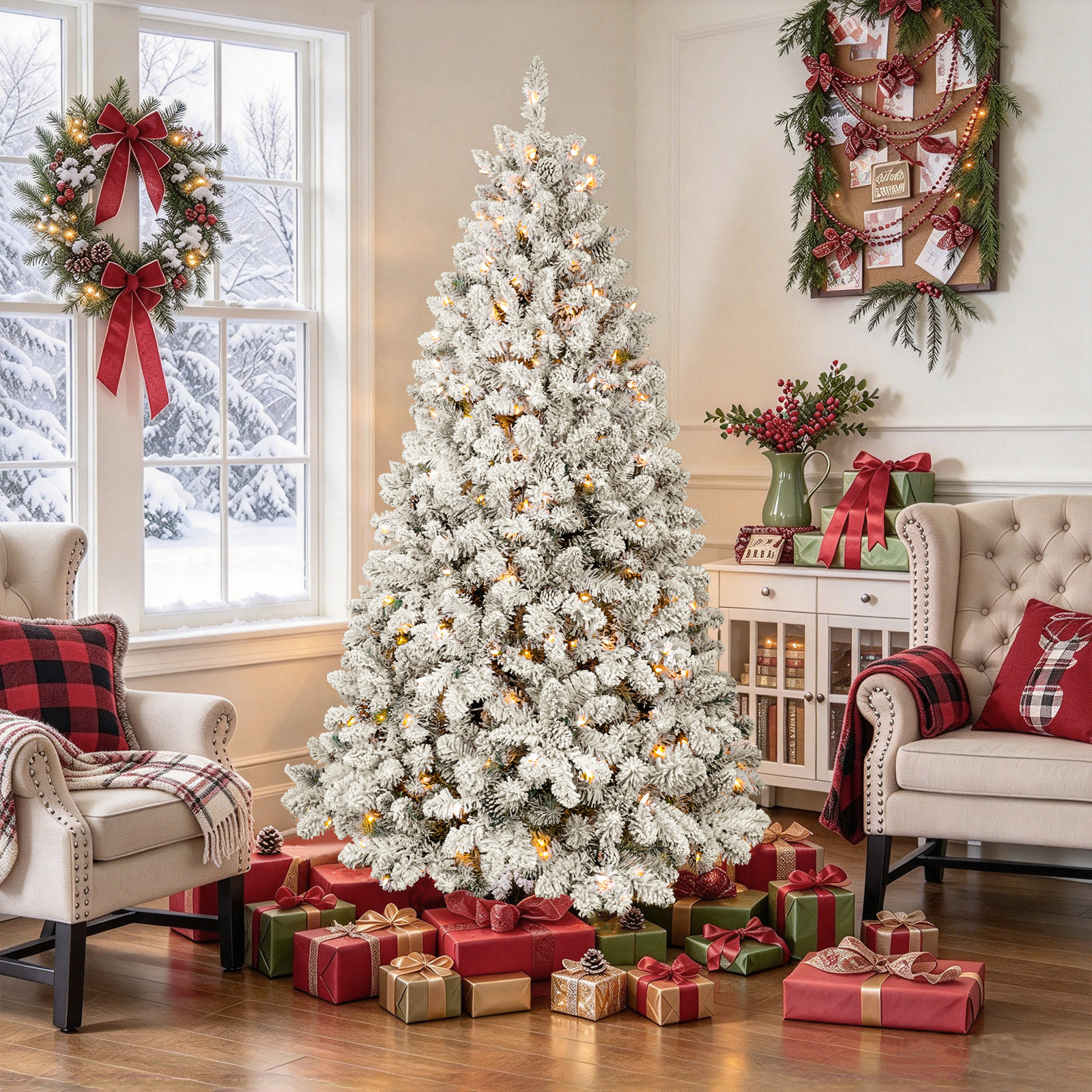 Flocked Pre-Lit Pine Christmas Tree, 4.5'