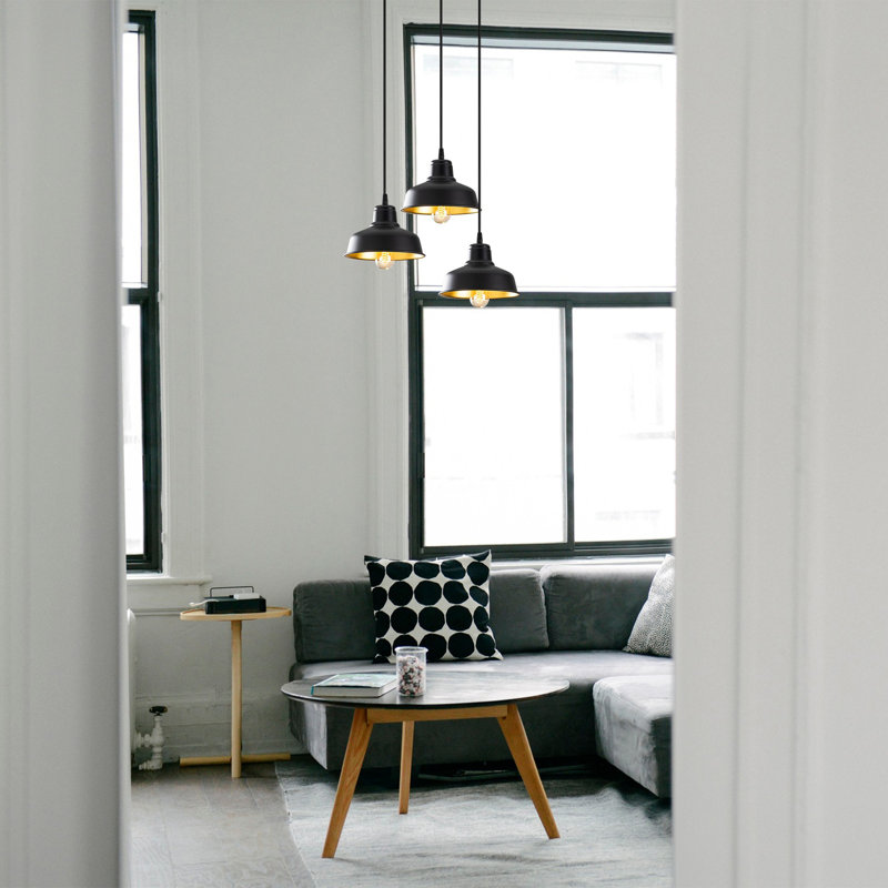 Lustre industriel scandinave, structure en fer noir, 23,2 po de diamètre x 42,5 po de hauteur | Hauteur réglable | 3 x douilles E27 de 40 W maximum | Éclairage élégant pour la décoration de maison et de bureau moderne, classé IP20