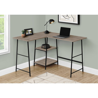 Bureau d'ordinateur, bureau personnel, coin, tablettes de rangement, L 48 po, forme en L, travail, stratifié pour ordinateur portable, métal, contemporain, moderne