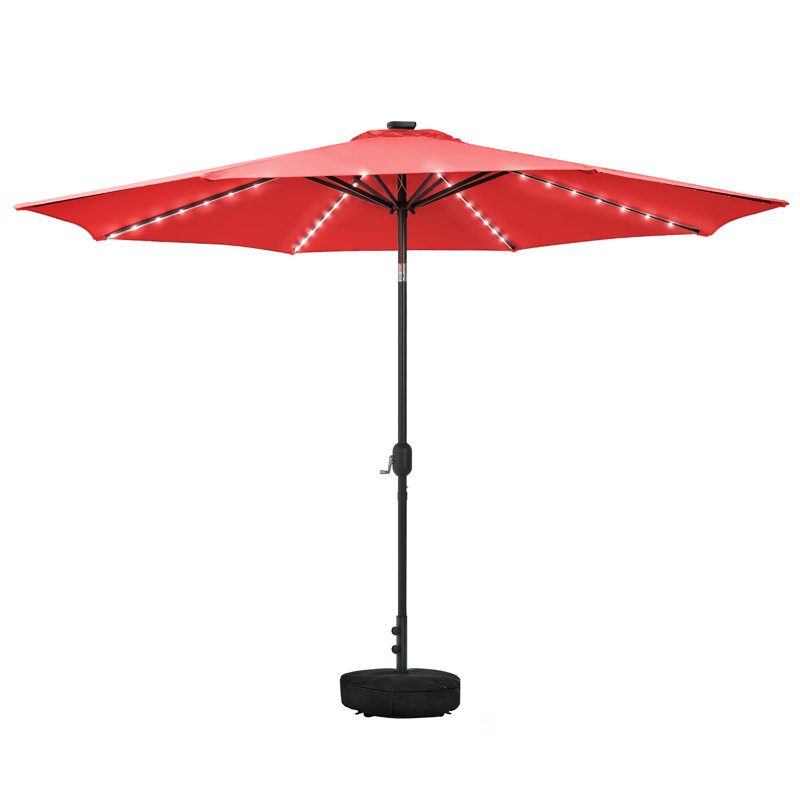 Parasol de patio avec base, Rouge, H 98 po x l 132 po x P 132 po