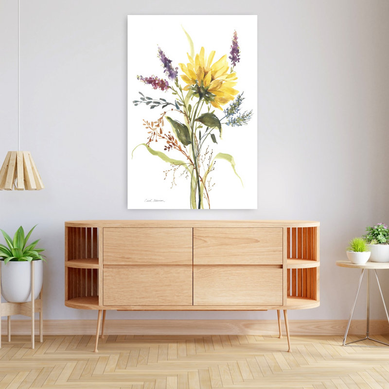 Après-midi tournesol I, élégant paysage romantique de tournesol rustique, art mural, H 48 po x l 32 po