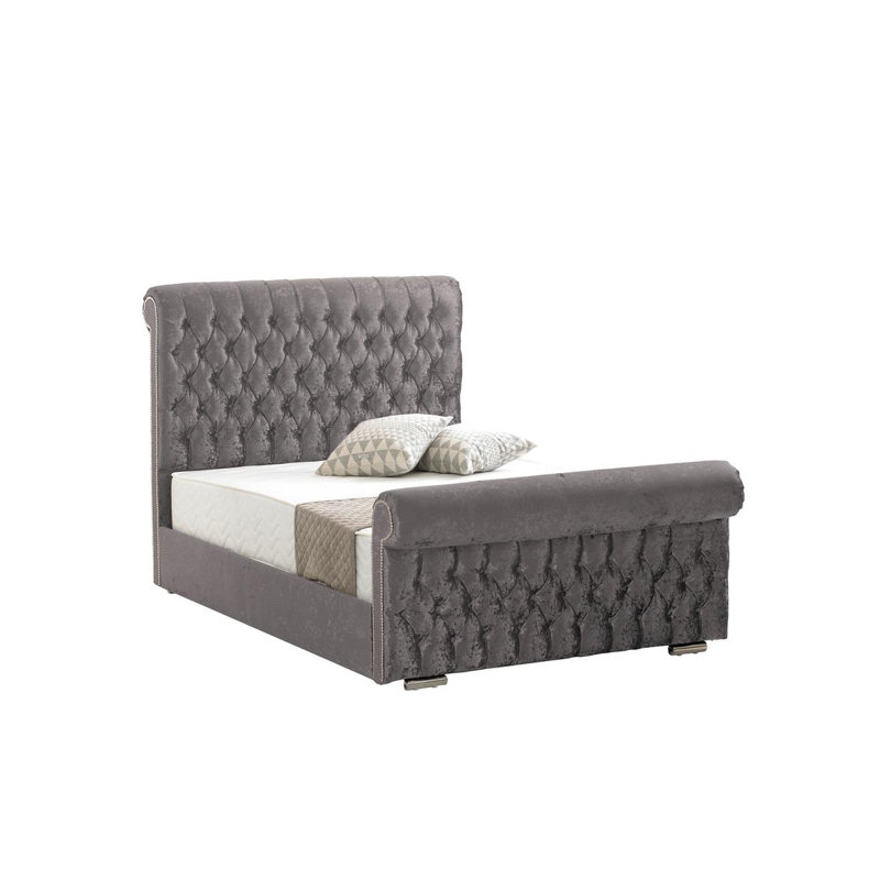 Terence Upholstered Bed, Crush Charcoal, Small Double (4')