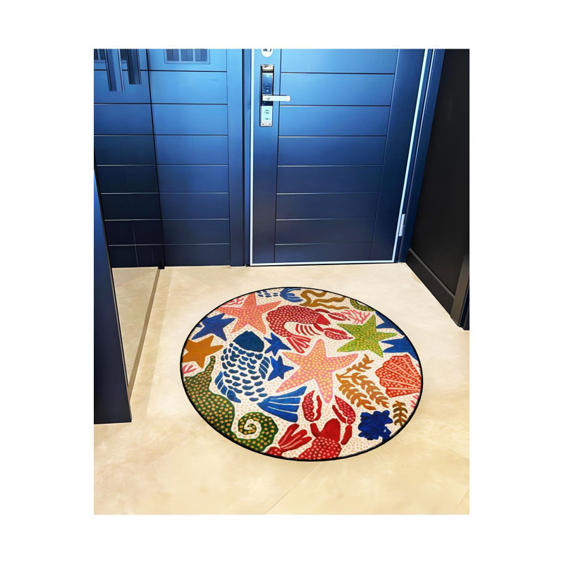 Tapis rond rond multicolore à motif tissé à motif d'étoile de mer et de poisson lavable à la machine