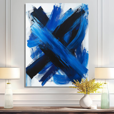 Cobalt Gesture I - Art mural expressionniste abstrait, impression sur métal