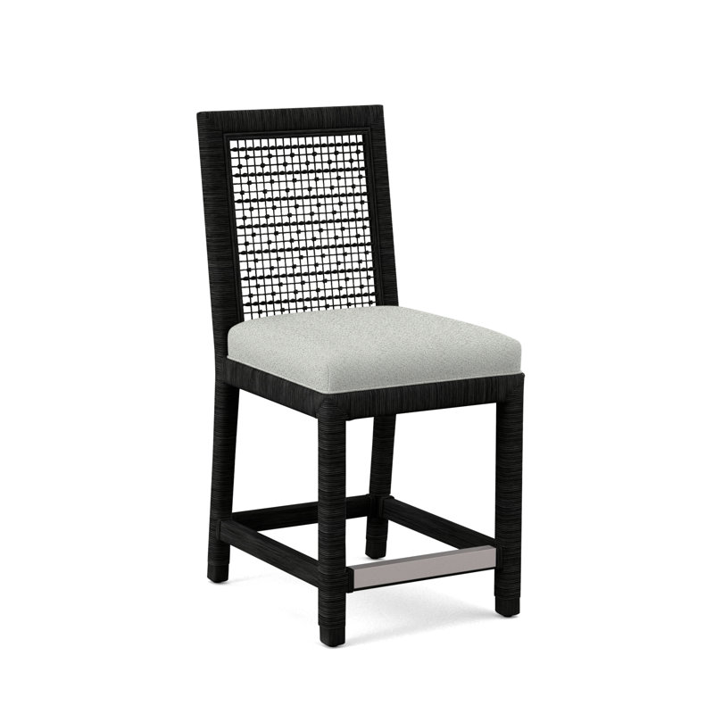 Tabouret de comptoir 24 po Scotia Glinda, Noir, noir, noir, noir, Tissu motif écossais lapis 0126-63