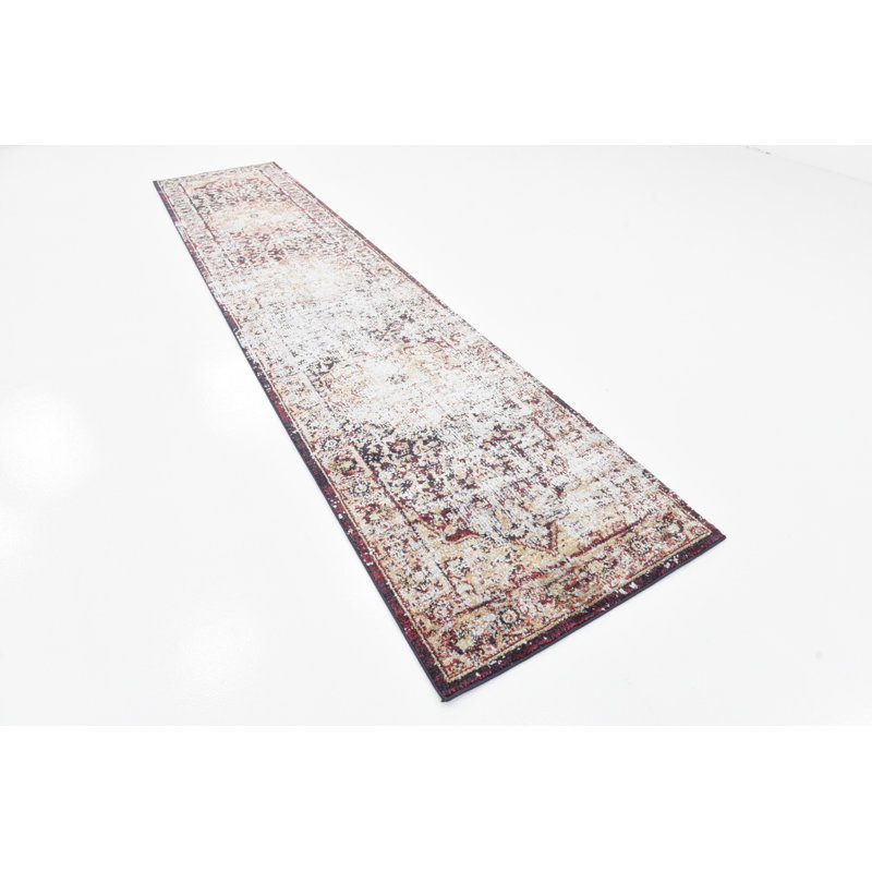 Tapis bleu marine / rouge Mignonette, Tapis de couloir 2 pi 2 po x 6 pi 9 po