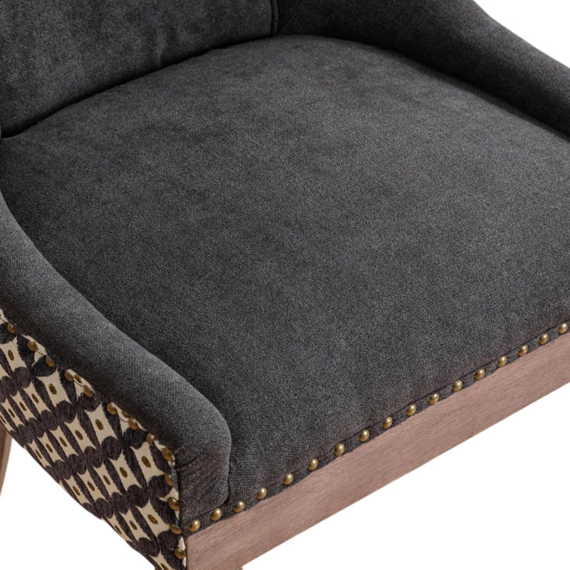 Thickened Fabric Upholstered Wooden Nailhead Dining Chair, Black Star, 2, Brown