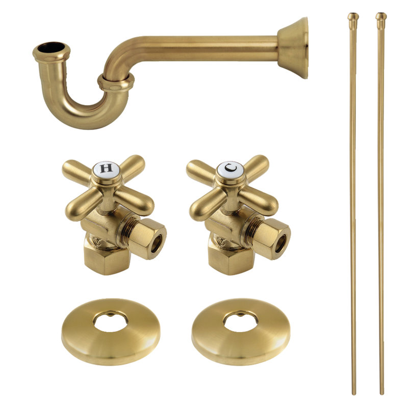 Ensemble de fournitures de plomberie traditionnel Kingston avec garniture en P et siphon, Laiton brossé