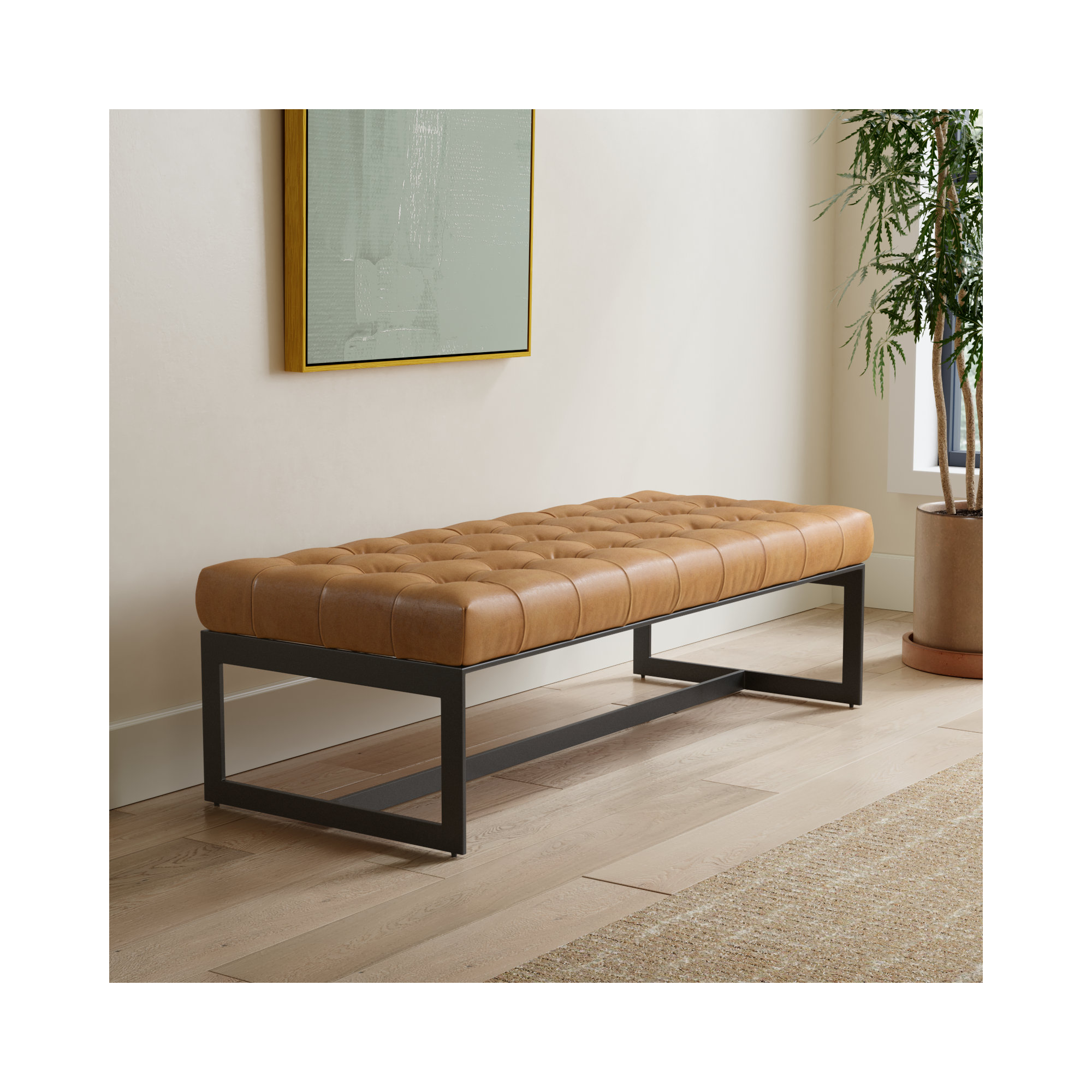 Lianne Leather Bench, Brown Top Grain Leather
