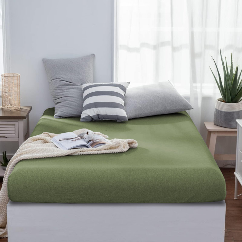 Jersey Knit Fitted Sheet, Single (3'), Olive Green