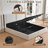 Linen Upholstered Platform Bed with Full-Slab Base & Hydraulic Lift Storage - Gold Accents-460118712-460118714