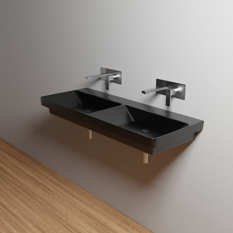 Luxury 23.2 in. L Bathroom Sink, Matte Black, Wall Mounted