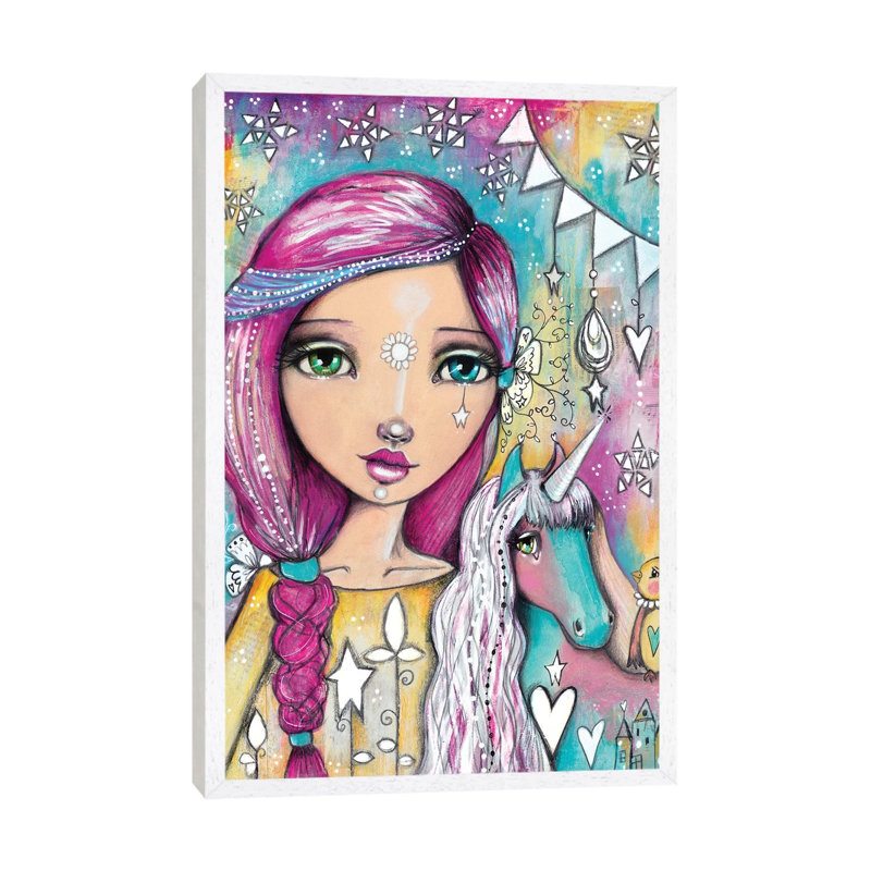 Unicorn Girl by Tamara Laporte - Print on Canvas, 66.04 cm H x 45.72 cm W, White Framed
