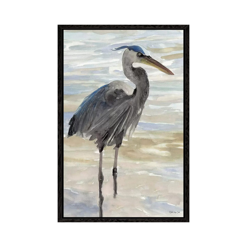 Heron In Water - Painting on Canvas, Black Floater Framed, 66.04cm H x 45.72cm W x 3.81cm D
